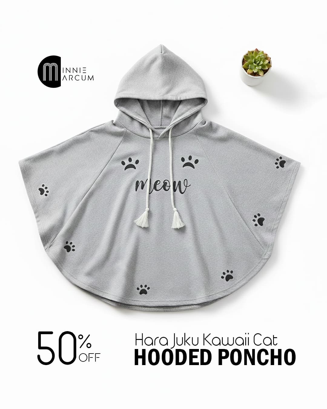 Hara Juku Kawaii Cat Hooded Poncho
