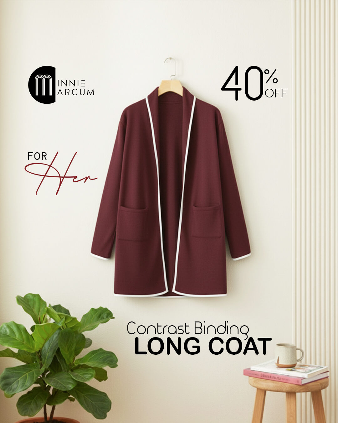 Contrast Binding Long Coat