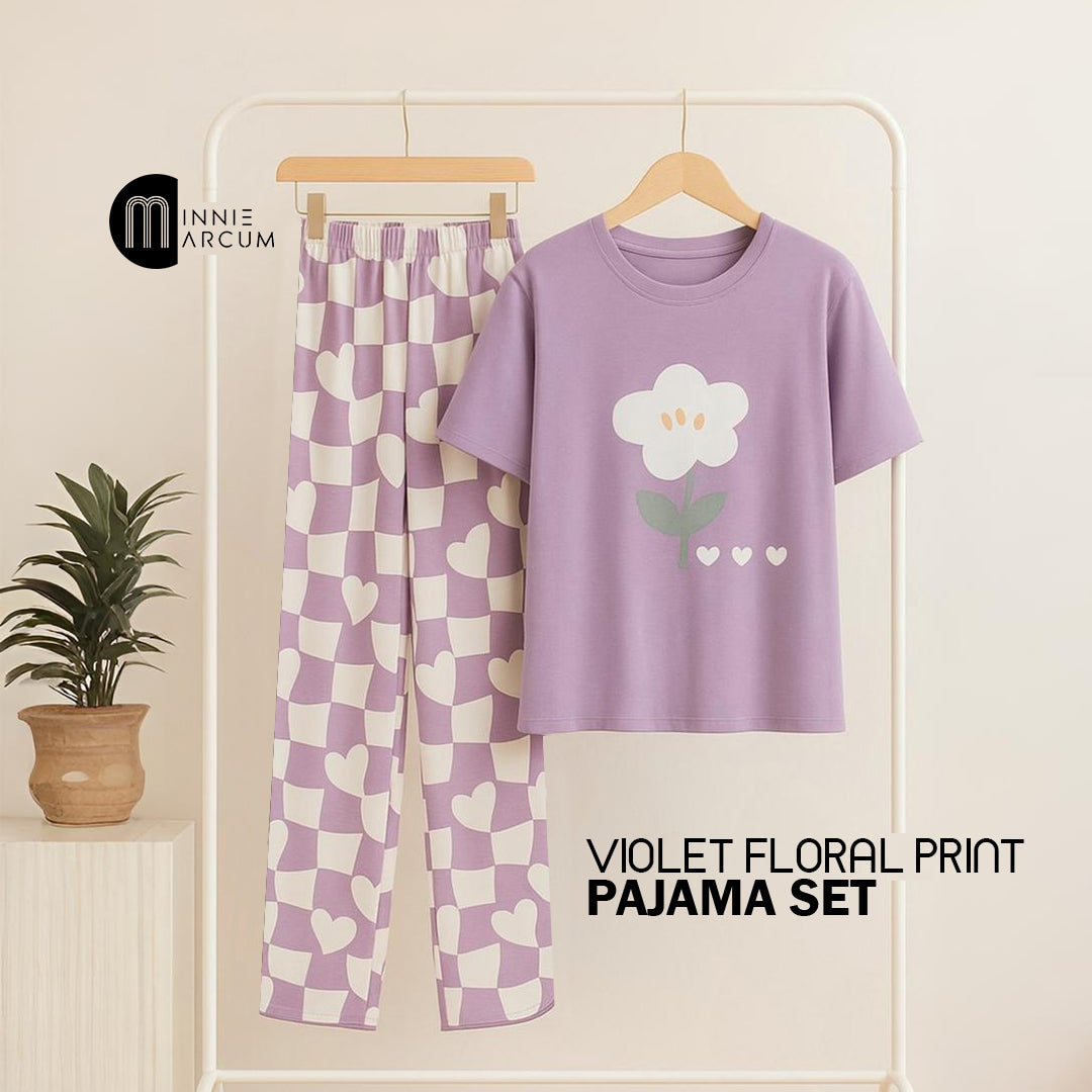 Violet Floral Print Pajama Set