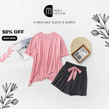 O-NECK HALF SLEEVE & SHORTS LOOSE MODAL PAJAMA SET. ( 50% OFF SHOPNOW )