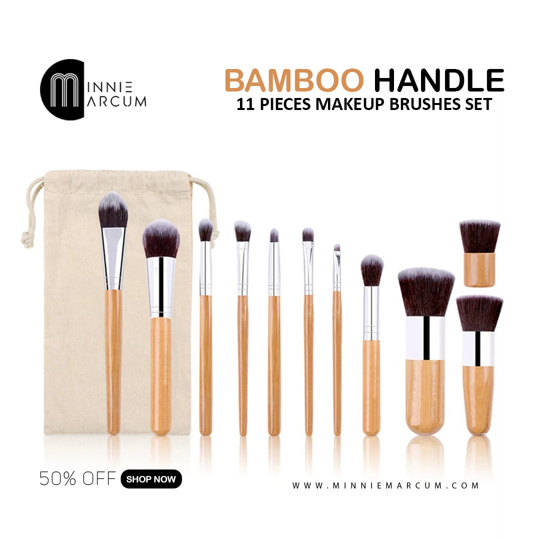 BAMBOO HANDLE 11 PIECES MAKEUP BRUSHES SET