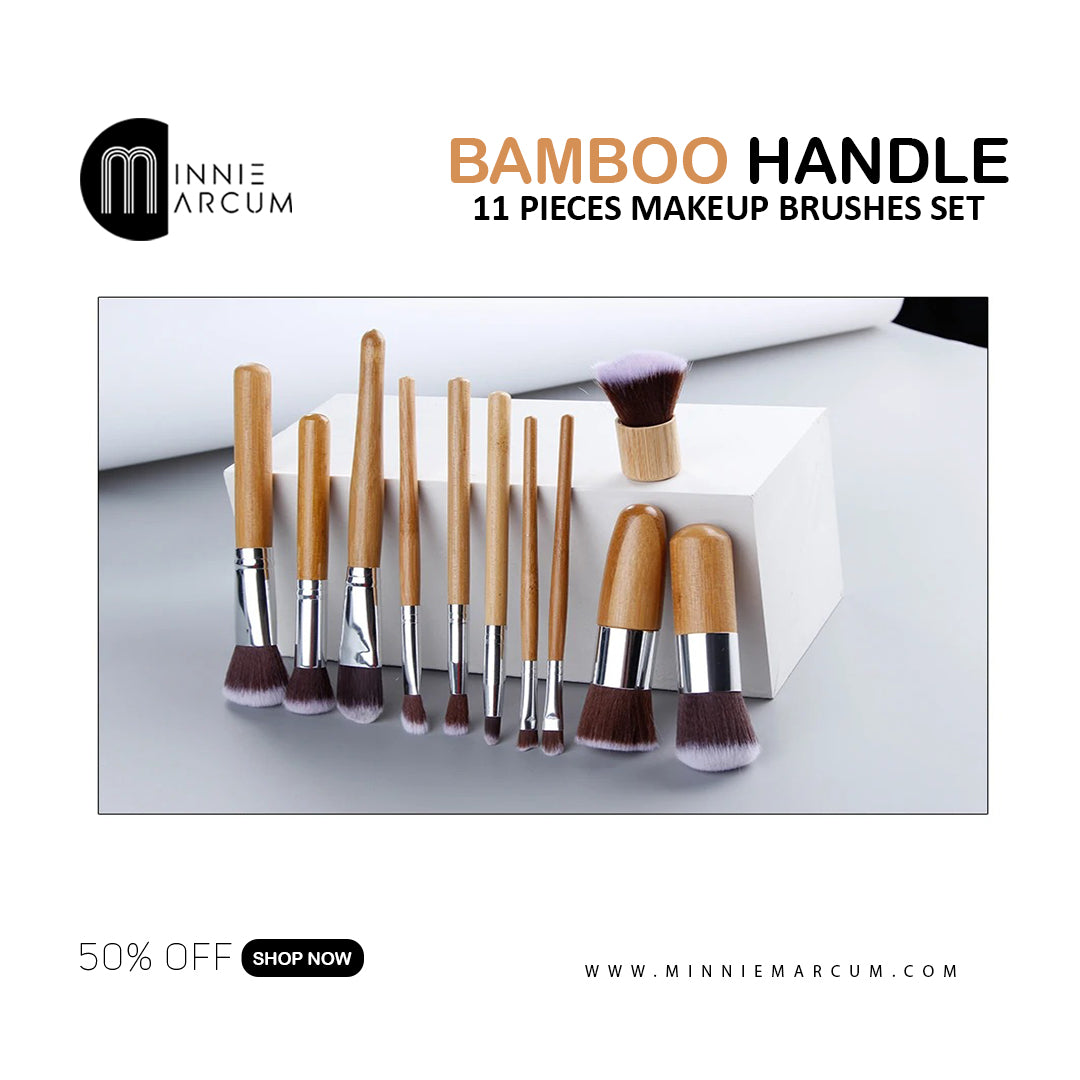 BAMBOO HANDLE 11 PIECES MAKEUP BRUSHES SET