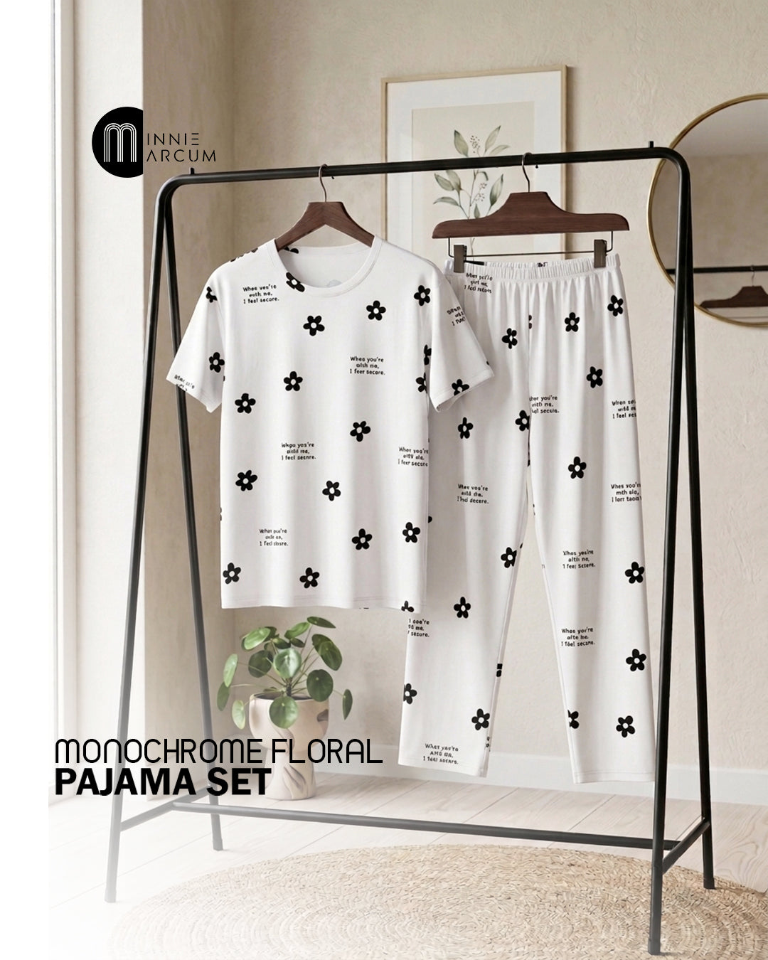 Monochrome Floral Pajama Set