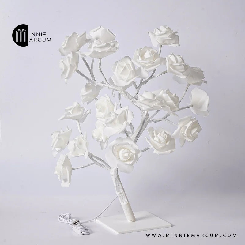 Rose Tree LAMP , LED white Roses Tree Lamp 22 Soft Foamic Roses 18 Inches Height metal base Bedroom Wedding decoration