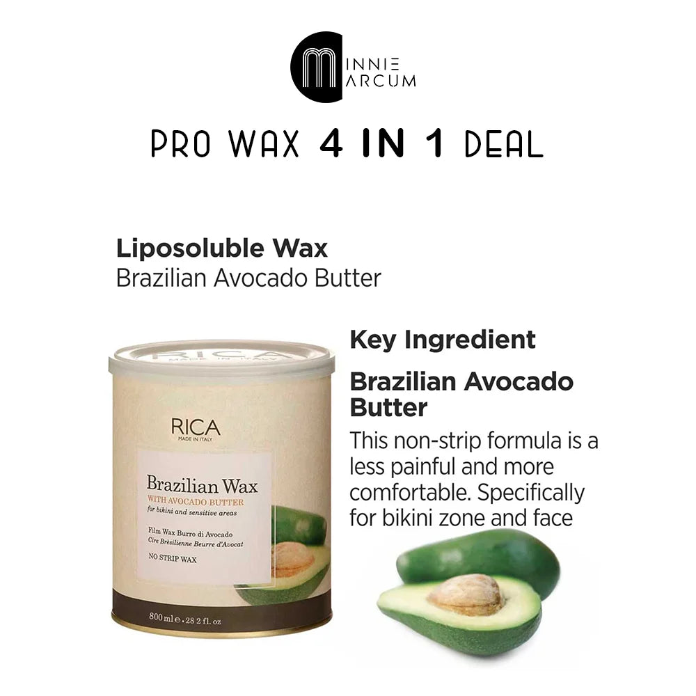 PRO-WAX 4 IN 1 DEAL WITH RICA BRAZILIAN WAX AVOCADO BUTTER 400ml