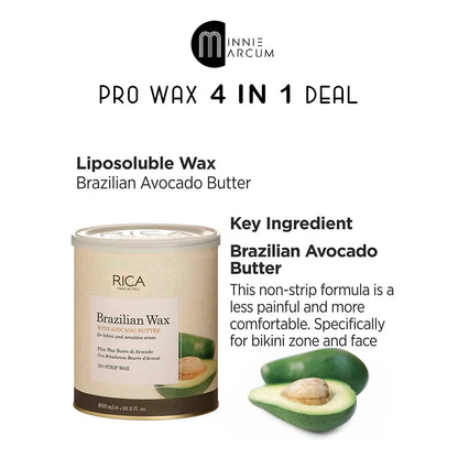 PRO-WAX 4 IN 1 DEAL WITH RICA BRAZILIAN WAX AVOCADO BUTTER 400ml