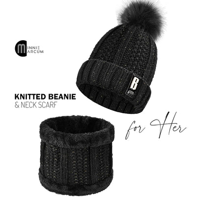 Knitted Beanie & Neck Scarf for Her