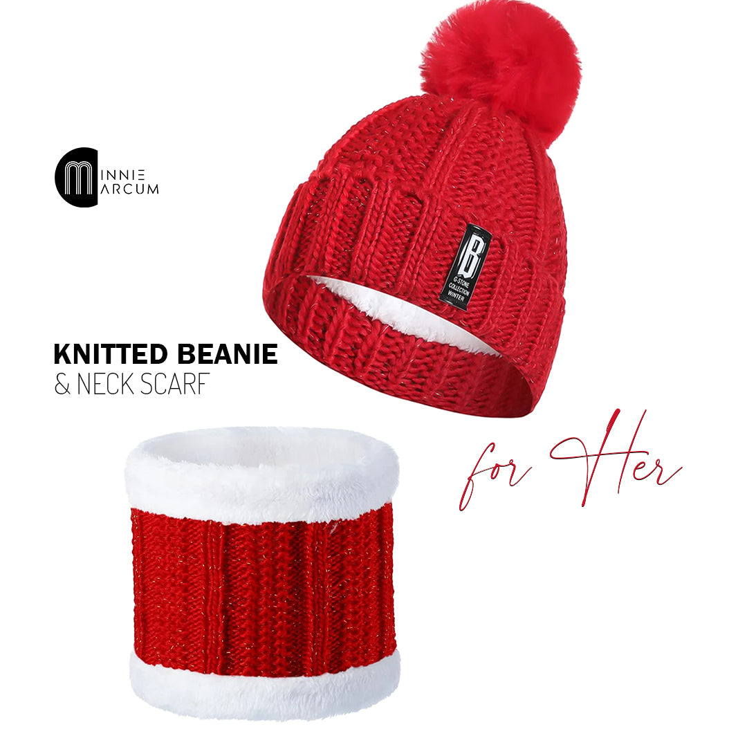 Knitted Beanie & Neck Scarf for Her