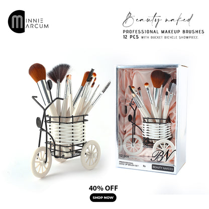 Beauty Naked PROFESSIONAL MAKEUP BRUSHES 12PCS WITH BUCKET BICYCLE