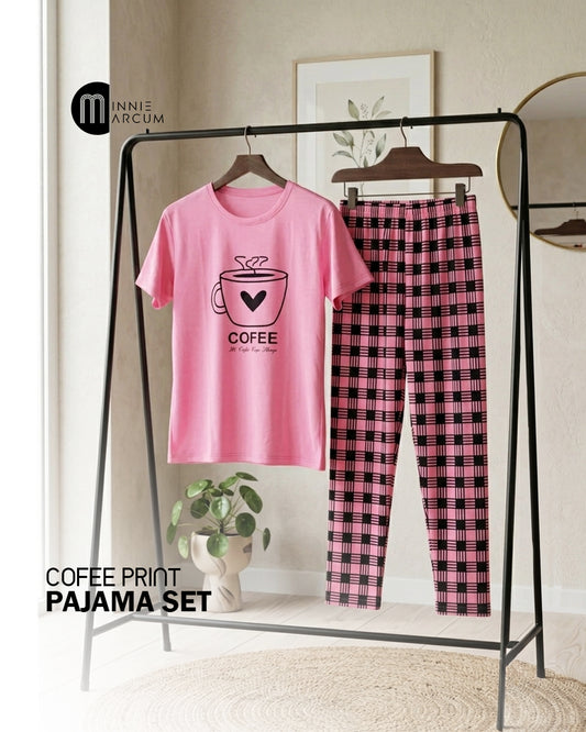Cofee Print Pajama Set