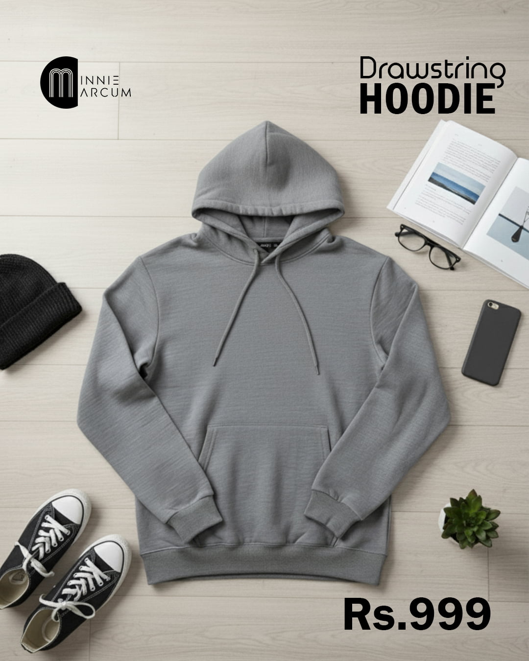 Drawstring Hoodie (charcoal grey )
