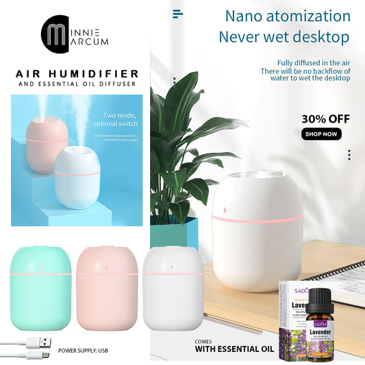 AIR HUMIDIFIER AND ESSENTIAL OIL DIFFUSER COMES WITH ESSENTIAL OIL