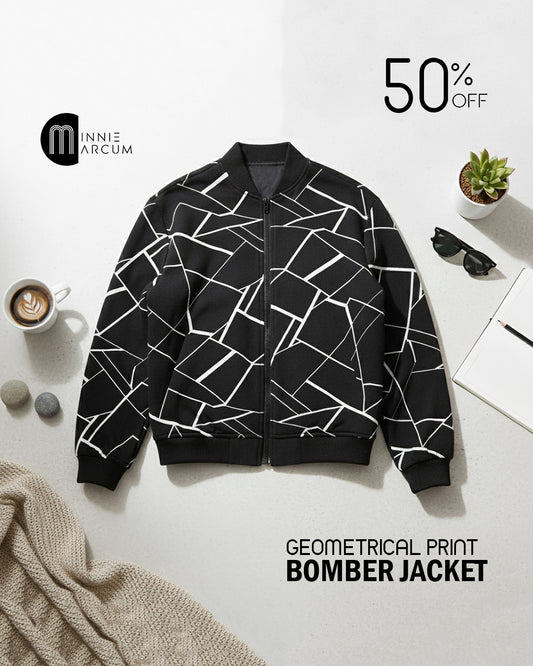GEOMETRICAL PRINT BOMBER JACKET ( Black )