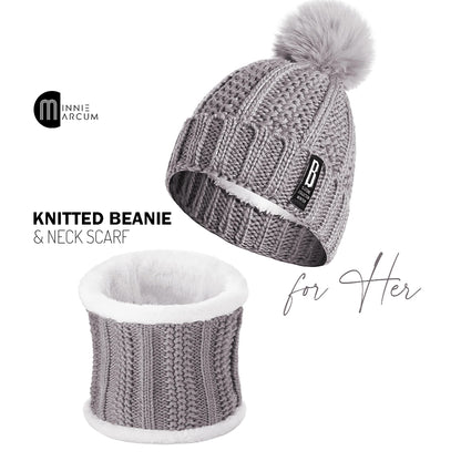 Knitted Beanie & Neck Scarf for Her