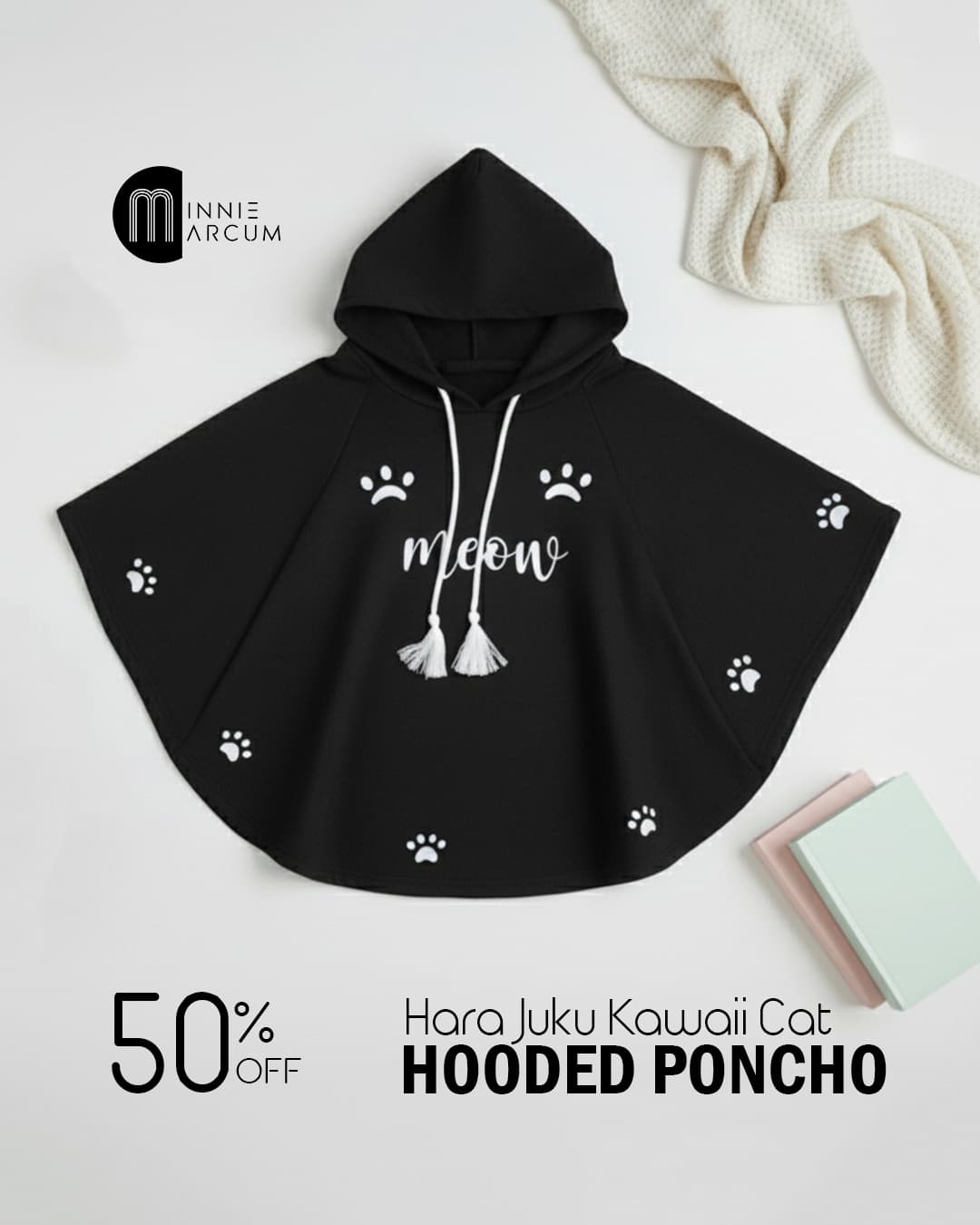 Hara Juku Kawaii Cat Hooded Poncho