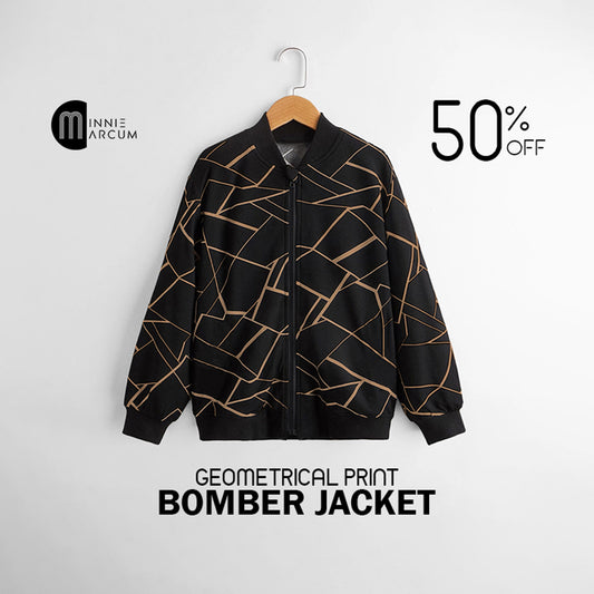 Geometrical Print Bomber Jacket ( BLACK )