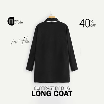 Contrast Binding Dual Pockets Winter Fleece Long Coat For Women