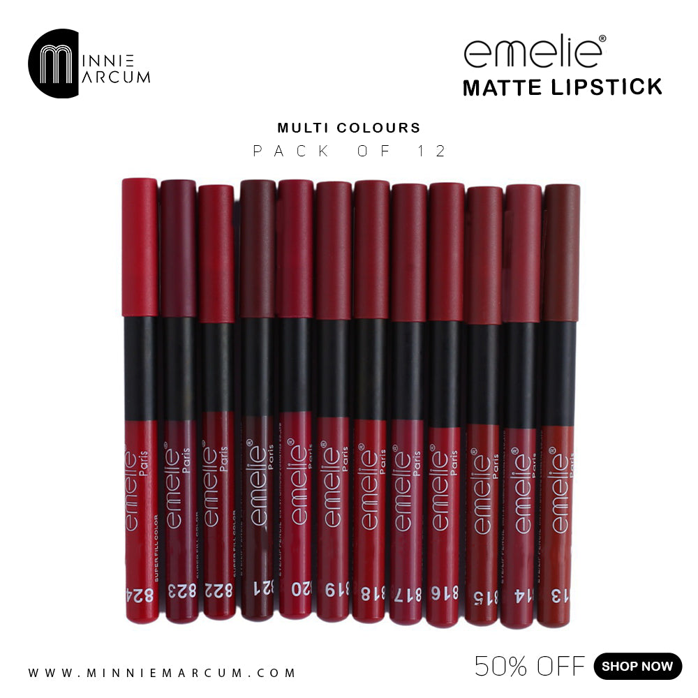 emelie MATTE LIPSTICK (PACK 0F 12) NUDE & MULTI COLOURS