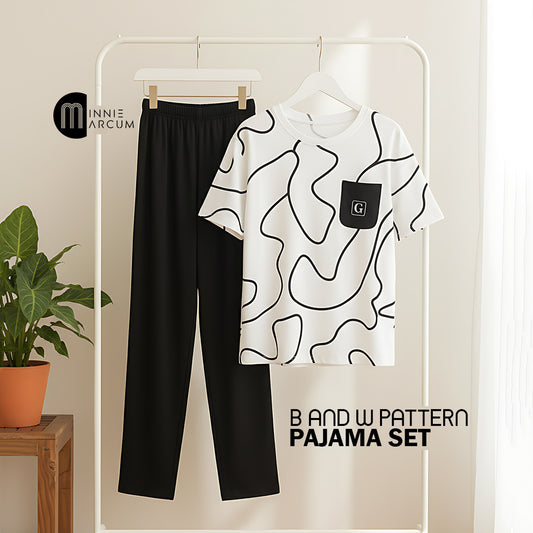 B AND W Pattern Pajama Set