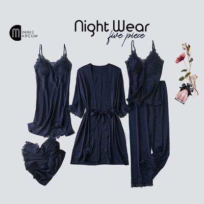 5-Piece Silk Jersey Knitted Nightwear Set