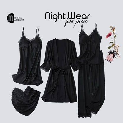 5-Piece Silk Jersey Knitted Nightwear Set