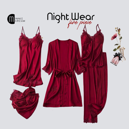 5-Piece Silk Jersey Knitted Nightwear Set