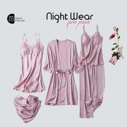 5-Piece Silk Jersey Knitted Nightwear Set