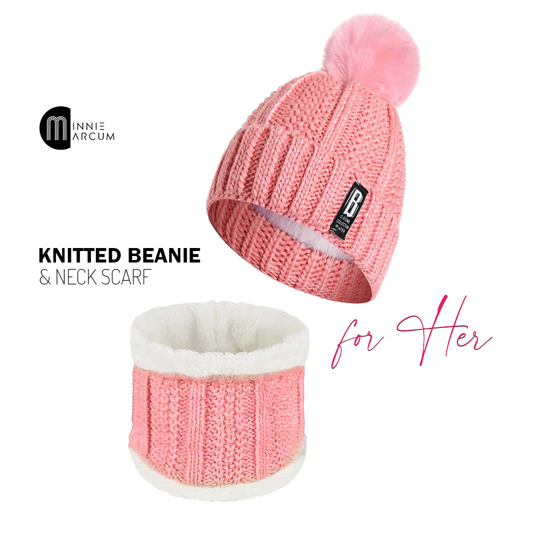 Knitted Beanie & Neck Scarf for Her