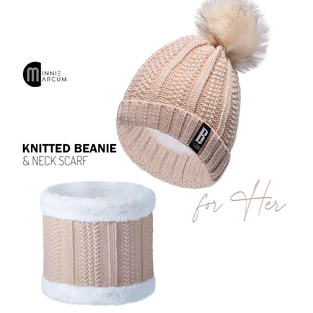 Knitted Beanie & Neck Scarf for Her