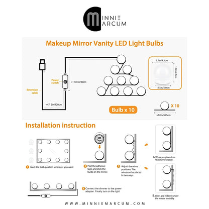 Makeup Vanity Mirror Lights / 10 Bulbs 3 Colors Modes