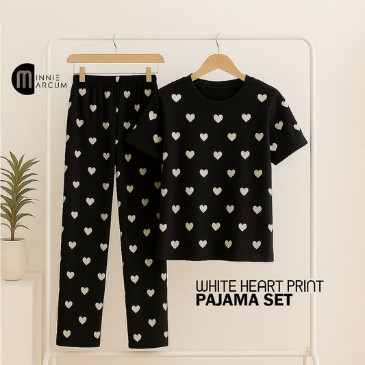 White Heart Print Pajama Set