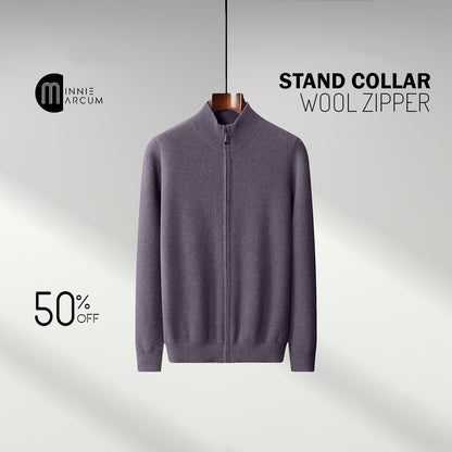 Stand collar WOOL ZIPPER SWEATER