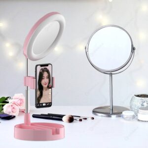Foldable LED Selfie Light Ring Photography Live Broadcast Selfie Lighting Record Video Desk Makeup Lamp with Mobile Phone Stand.