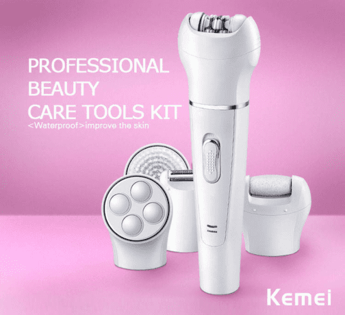 KM-2199 5in1 Beauty Tools Rechargeable Bikini Hair Beauty Grooming Kit – Ladies shaver – epilator – massager – cleansing brush – callus remover.