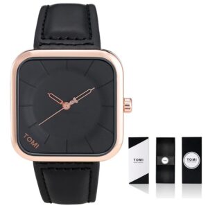 Top Brand TOMI Square Watch Casual Fashion Men Women Quartz Wristwatch Leather Strap Simple Dial relogio masculino with Box Male