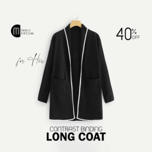 Contrast Binding Dual Pockets Winter Fleece Long Coat For Women