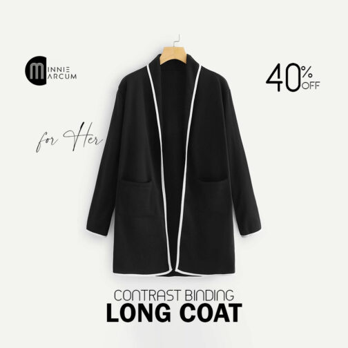 Contrast Binding Dual Pockets Winter Fleece Long Coat For Women