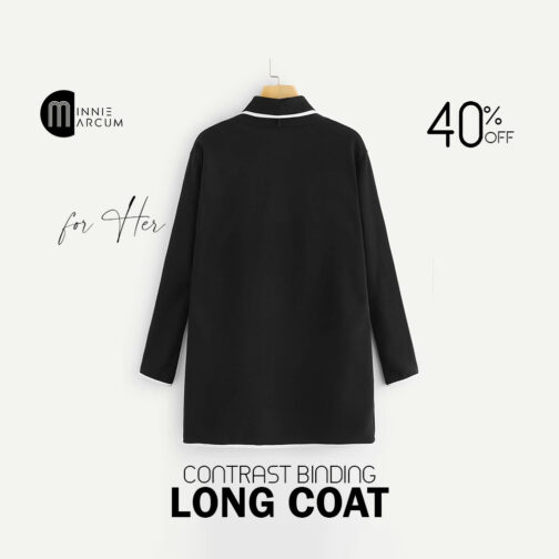 Contrast Binding Dual Pockets Winter Fleece Long Coat For Women - Image 5