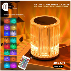 RGB CRYSTAL ATMOSPHERE TABLE LAMP WITH TOUCH & REMOTE CONTROL USB RECHARGEABLE.