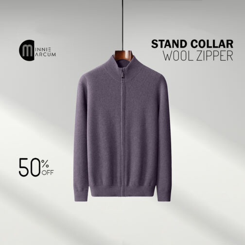 Stand collar WOOL ZIPPER SWEATER - Image 2