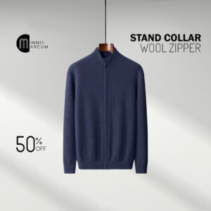 Stand collar WOOL ZIPPER SWEATER