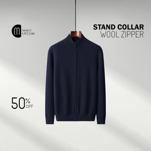 Stand collar WOOL ZIPPER SWEATER - Image 3