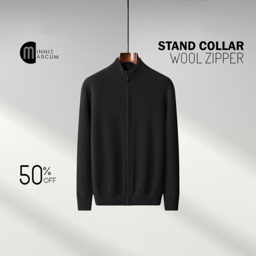 Stand collar WOOL ZIPPER SWEATER - Image 4