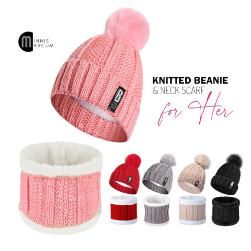 Knitted Beanie & Neck Scarf for Her