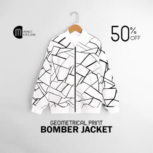 Geometrical Print Bomber Jacket ( WHITE )