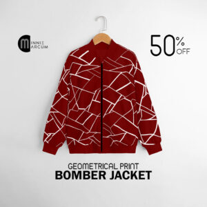 Geometrical Print Bomber Jacket (RED)