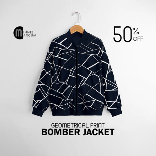 Geometrical Print Bomber Jacket ( NAVY BLUE )