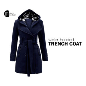 Winter Hooded Trench Coat – Navy Blue